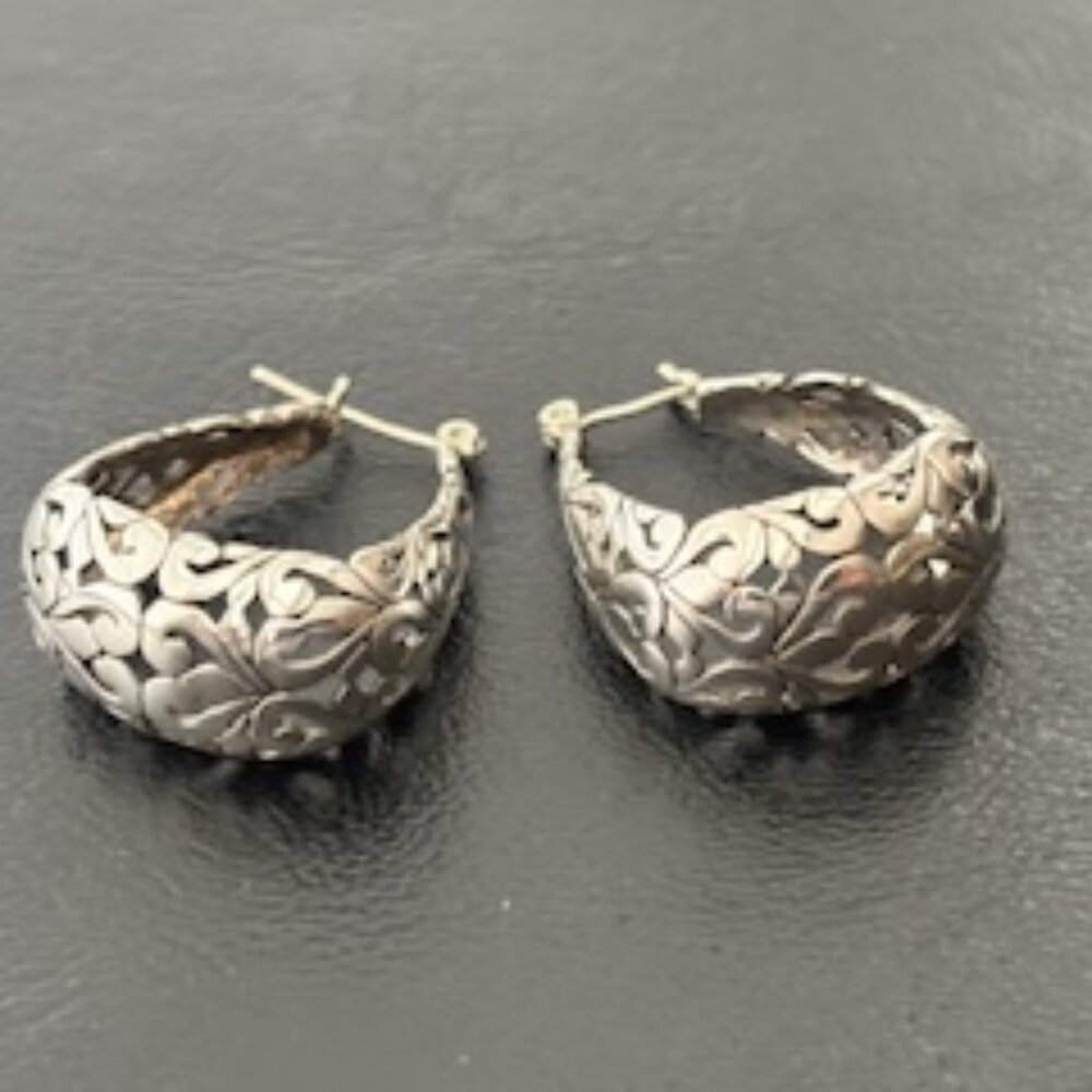 Sterling Silver hoop earrings-Filigree design